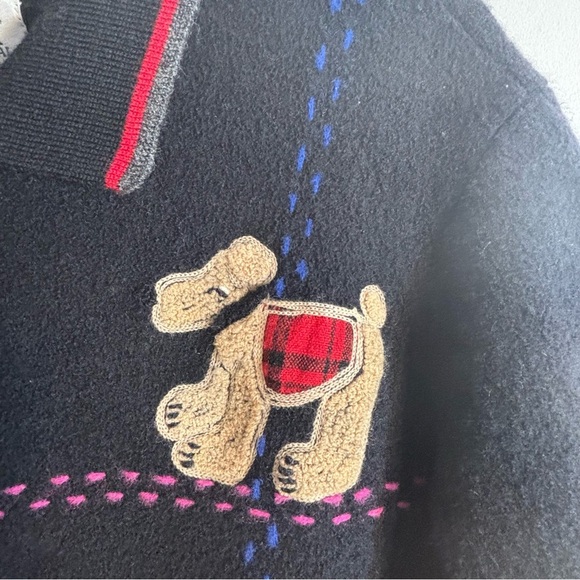 TABI INTERNATIONAL Sz XL Black Dog Pattern Cardigan Jacket Zipper 100% Wool - Picture 8 of 12